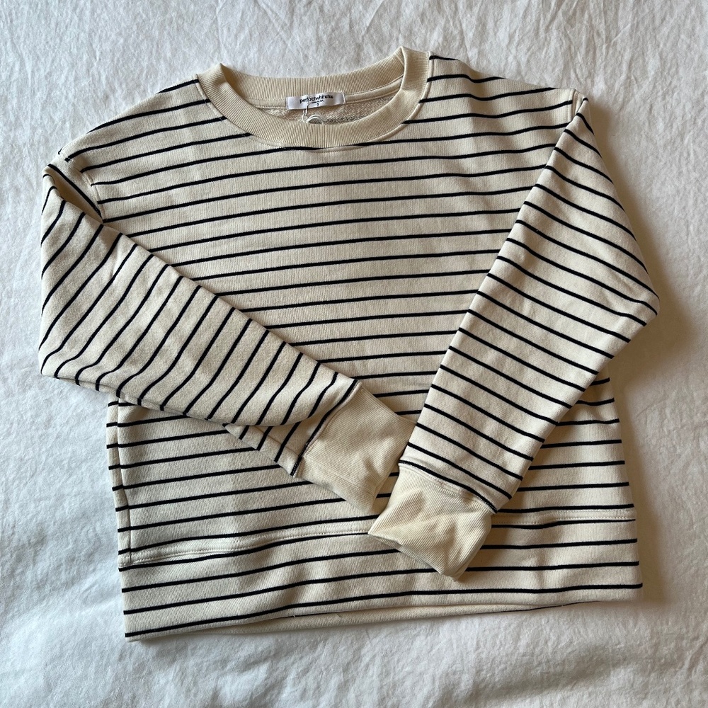 perfectwhitetee Cream and Black Striped Sweatshirt
